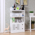 Cheap 3 tier tall white wood storage cabinet with shelf display rack bookcase for home